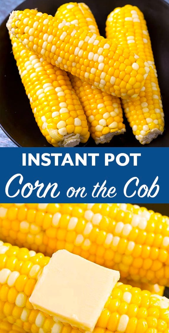 Instant Pot Corn on the Cob is crisp and done perfectly, without boiling a big pot of water. You can cook several ears of corn at one time. Pressure cooker corn on the cob is our favorite way to cook corn! simplyhappyfoodie.com #instantpotrecipes #instantpotcornonthecob #instantpotcorn #pressurecookercornonthecob