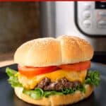 Instant Pot Hamburger on plate in front of IP pot