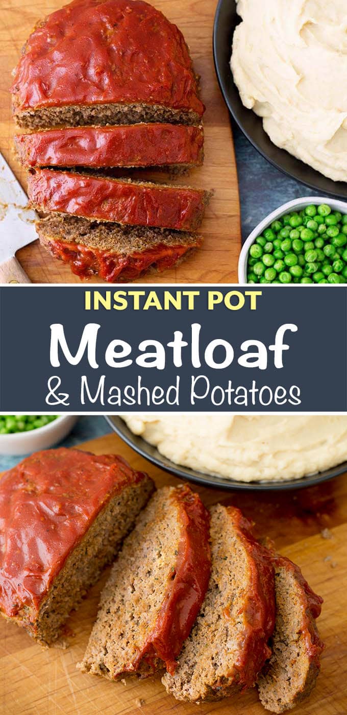 Instant Pot Meatloaf and Mashed Potatoes are cooked together in one pot. A delicious and easy to make pressure cooker meatloaf and mashed potatoes dinner. simplyhappyfoodie.com #instantpotmeatloaf #instantpotmashedpotatoes #instantpotmeatloafmashedpotatoes #pressurecookermeatloaf