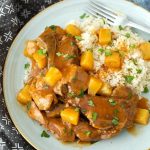 Sweet and Sour Country Ribs on a bluish-gray plate