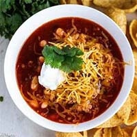 Instant Pot Chili in a white bowl