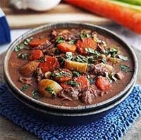 Instant Pot Chinese Five Spice Beef Vegetable Stew in a brown bowl