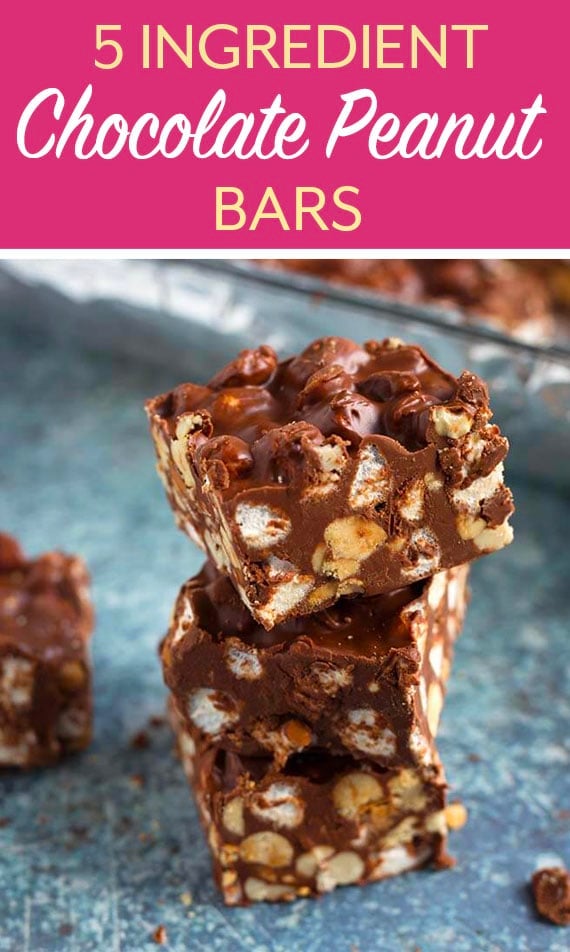 5 Ingredient Chocolate Peanut Bars are the perfect sweet treat. When you are craving chocolate, and want a touch of salt with it, the dry roasted peanuts add the right amount of salt and crunch. Marshmallows and butterscotch make these dessert bars even more decadent! simplyhappyfoodie.com #chocolatepeanutbars #rockyroadbars #chocolate #chocolatebutterscotchmarshmallow #chocolatepeanutbutter