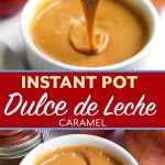 Instant Pot Dulce de Leche Caramelin white dish with apples