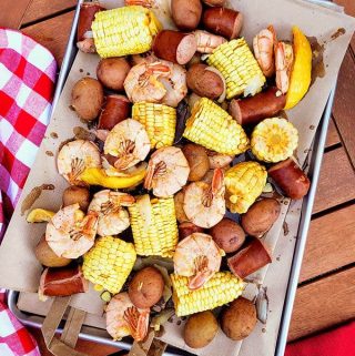 Shrimp Boil on a baking sheet