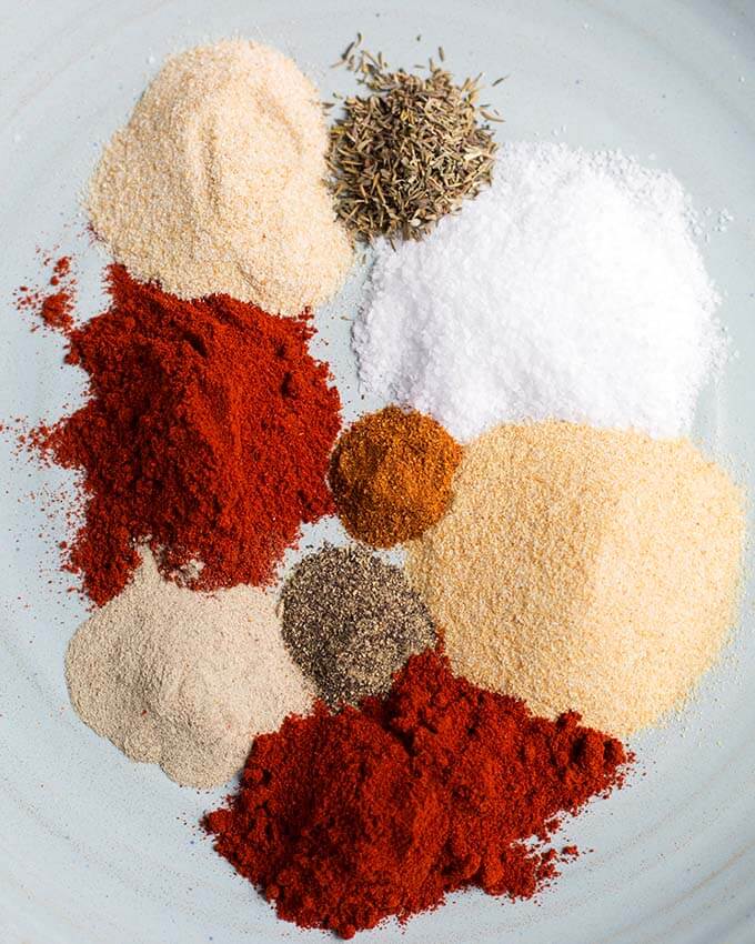 Rotisserie Chicken Spice Rub ingredients on a white background