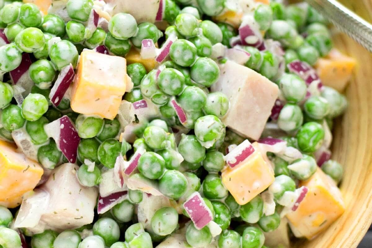 Creamy Pea Salad closeup.