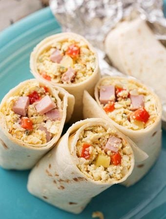 Breakfast Burritos on a blue plate