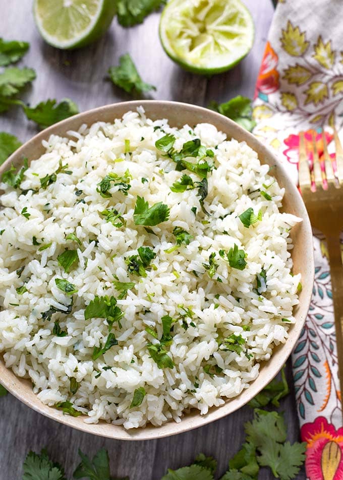 Cilantro Lime Rice in a gray bowl