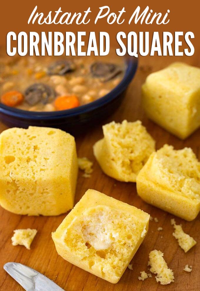 Instant Pot Mini Cornbread Squares are a smaller portion of homemade cornbread muffins made in the 3 quart electric pressure cooker, from scratch. simplyhappyfoodie.com #instantpotrecipes #instantpotcornbread #instantpotcornmuffins #instantpot3quartrecipes #instantpotmini instant pot cornbread