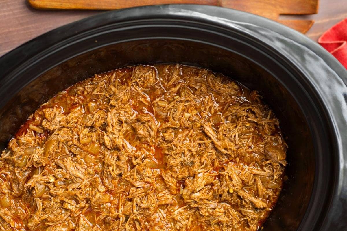 Slow Cooker Barbacoa shredded beef in crockpot