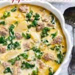 Instant Pot Zuppa Toscana in a white bowl