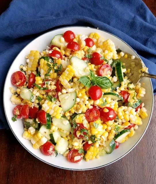 Summer Corn Salad in a white bowl