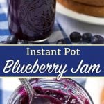 Instant Pot Blueberry Jam in a jar.