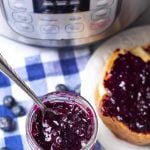 Instant Pot Blueberry Jam in a jar.