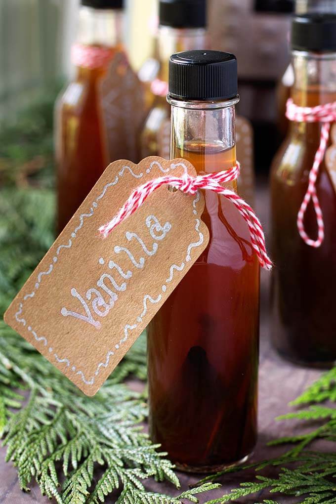 Small bottle of Vanilla Extract with a homemade tag