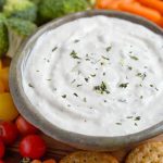 Ranch Vegetable Dip is an easy, quick 3 ingredient dip. This ranch dip recipe is good dip for vegetables, carrots, cauliflower, etc. Mix up this ranch veggie dip to serve at a party, or as a Game Day dip for vegetables and chips! simplyhappyfoodie.com #ranchvegetabledip #vegetabledip #dipforvegetables #diprecipe