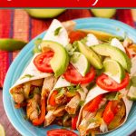 Slow Cooker Chicken Fajitas on a blue plate