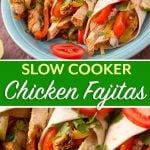 Slow Cooker Chicken Fajitas on a blue plate