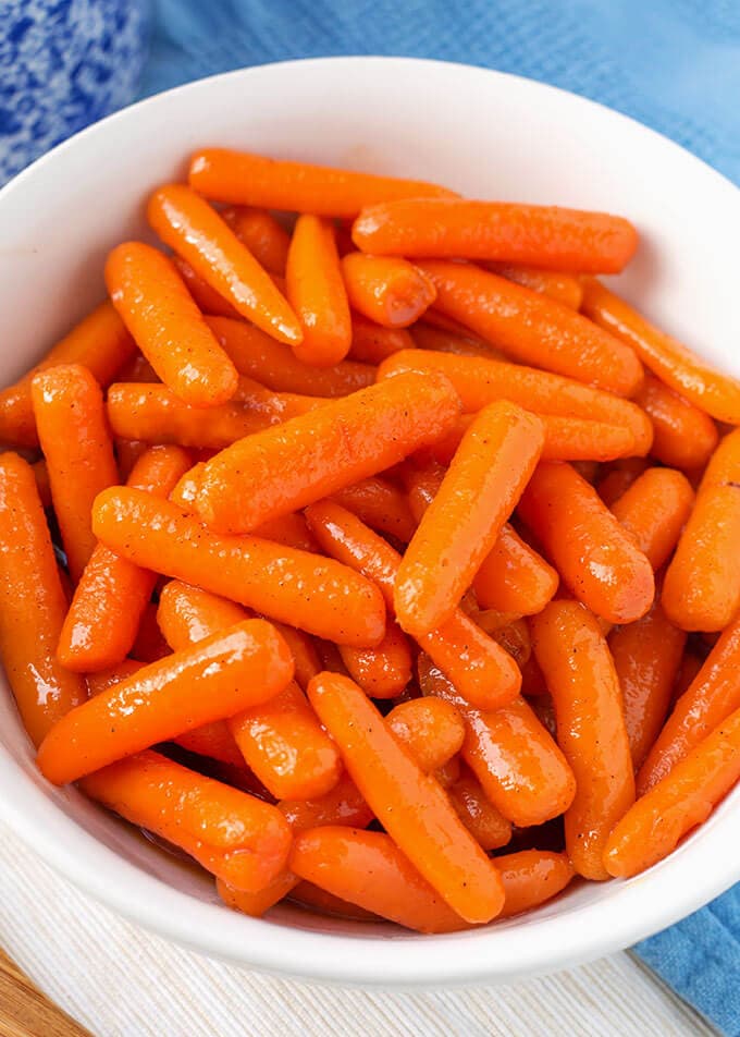 Cinnamon Glazed Carrots in a white bowl