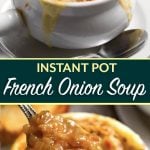 Instant Pot French Onion Soup in white dish.