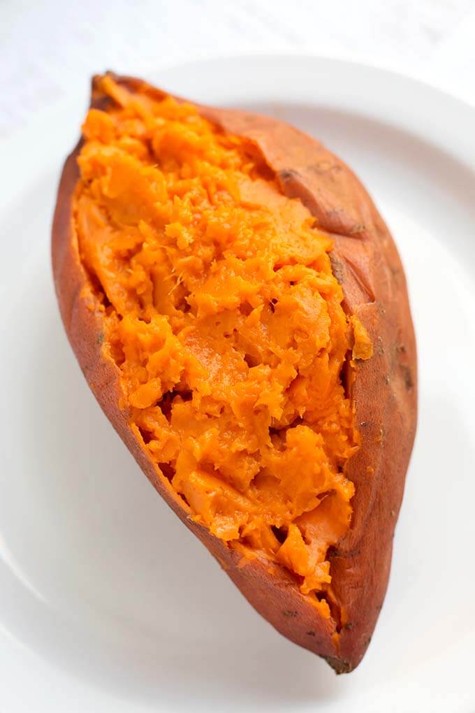 Cooked Sweet Potato on a white plate