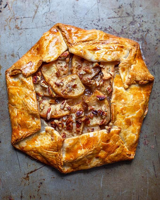 Whole Apple Galette on a baking sheet