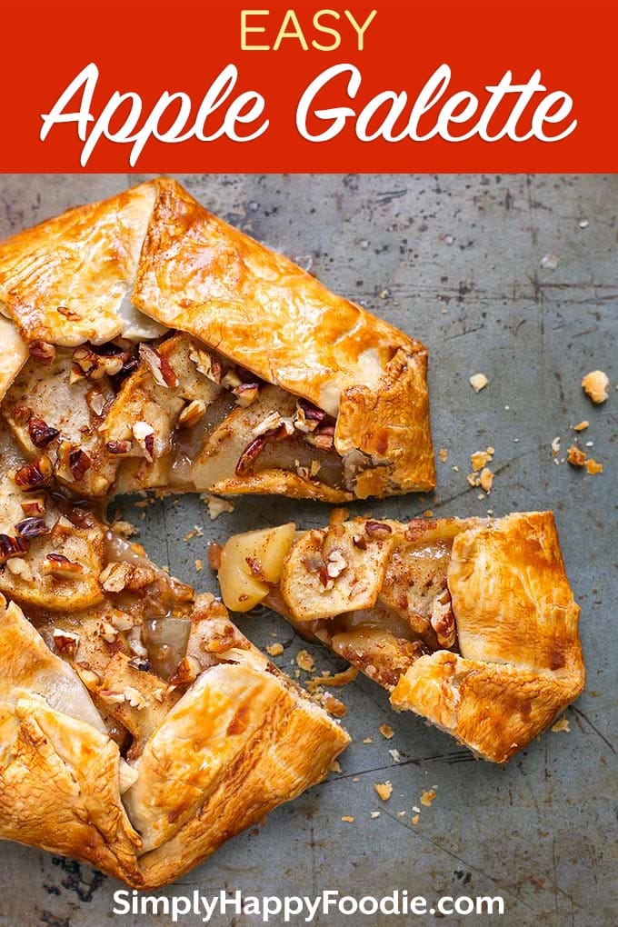 This Easy Apple Galette recipe is really an apple pie without the pie pan! This Apple Galette, or Crostata, is a rustic apple pie dessert that is really easy and fast to make. A premade pie crust is a great shortcut to make this wonderful apple galette - Apple crostata recipe simplyhappyfoodie.com #applegalette #galette