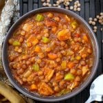 Instant Pot Lentil Soup is a rich, healthy, and delicious medley of brown lentils, carrots, celery, spices, and bacon. This pressure cooker lentil soup is hearty without being heavy. A very popular Instant Pot soup recipe. Instant Pot recipes by simplyhappyfoodie.com #instantpotlentilsoup #pressurecookerlentilsoup
