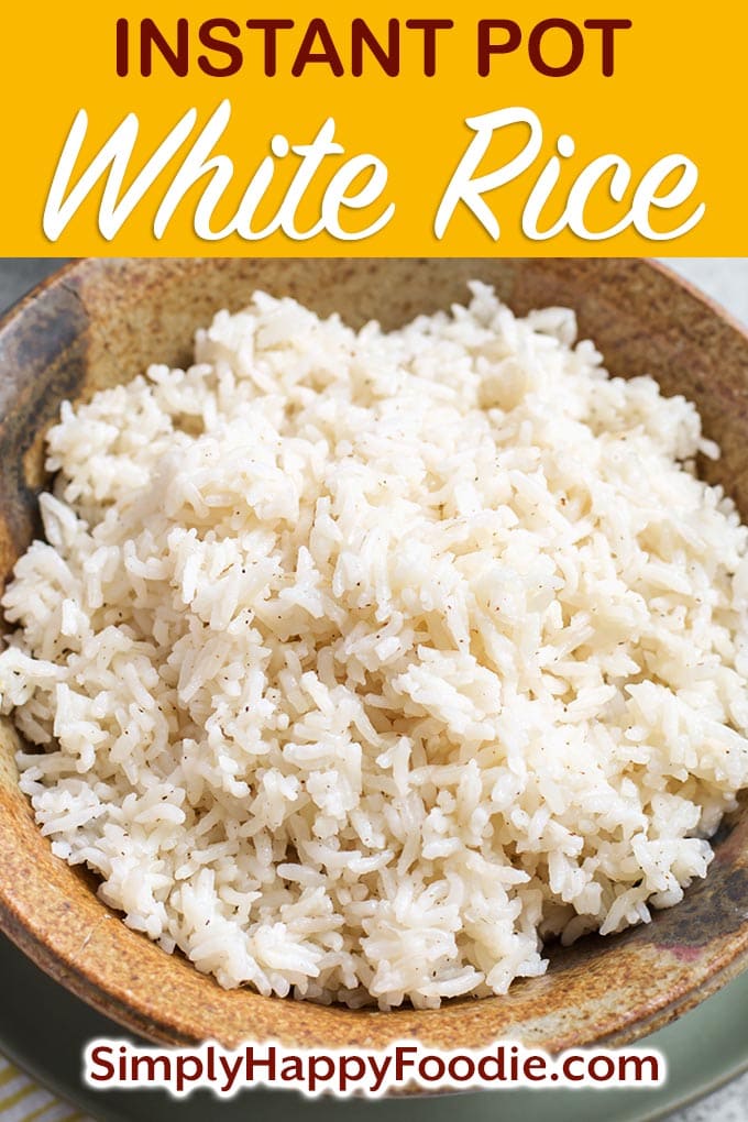 Instant Pot White Rice is an easy way to cook a batch of long grain white rice. You can control how done it gets, and this is a method of making rice that is fairly hands-off. Pressure cooker rice is also a good base for other recipes, so make a big batch to have on hand! Instant Pot recipes by simplyhappyfoodie.com #instantpotrice #instantpotwhiterice