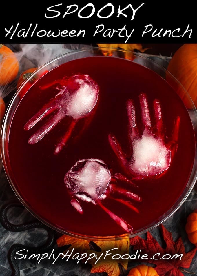 Spooky Halloween Party Punch with the recipe title and Simply Happy Foodie.com logo