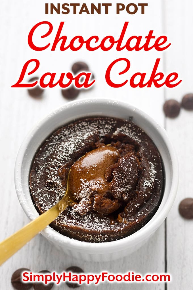 Instant Pot Chocolate Lava Cake is a rich, chocolatey little cake with a warm melted center of chocolate "lava". This is an impressive Instant Pot dessert that is very simple to make. Pressure cooker chocolate lava cake is a perfect dessert for the chocolate lover! Instant Pot recipes by simplyhappyfoodie.com #instantpotchocolatelavacake #pressurecookerchocolatelavacake