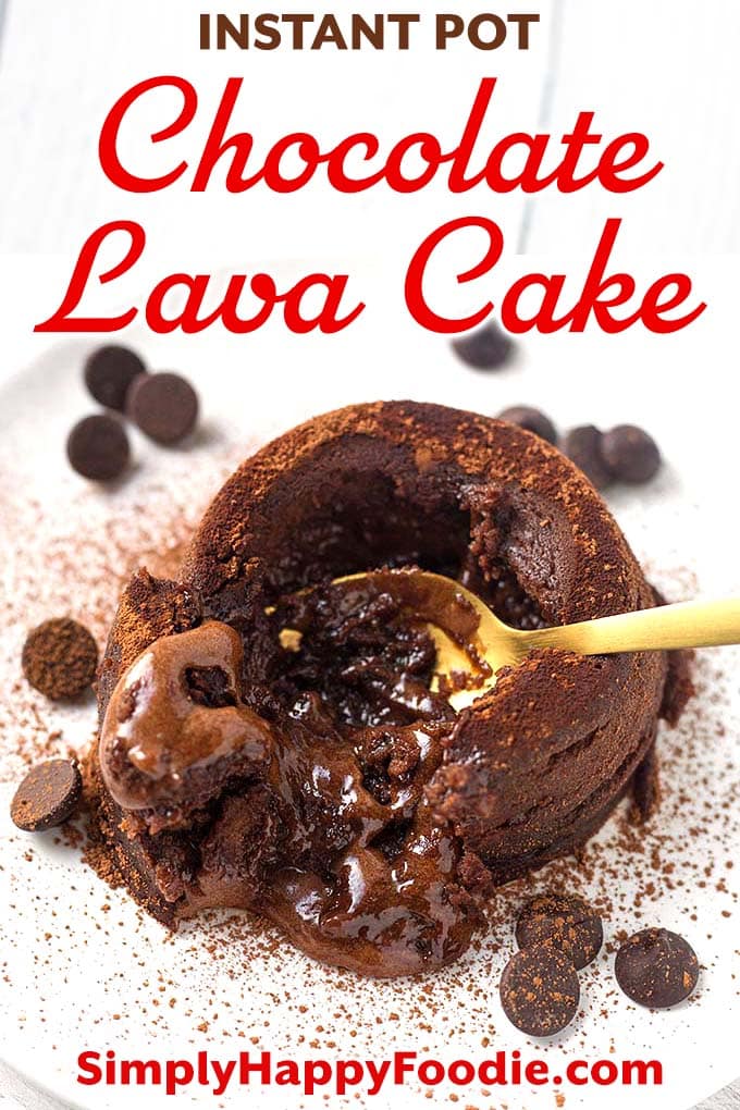 Instant Pot Chocolate Lava Cake is a rich, chocolatey little cake with a warm gooey center of molten chocolate "lava". This is an impressive Instant Pot dessert that is easy to make. Pressure cooker chocolate lava cake is a perfect dessert for the chocolate lover! Instant Pot recipes by simplyhappyfoodie.com #instantpotchocolatelavacake #pressurecookerchocolatelavacake