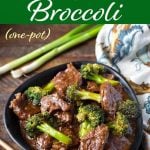 Instant Pot Beef and Broccoli in a black dish