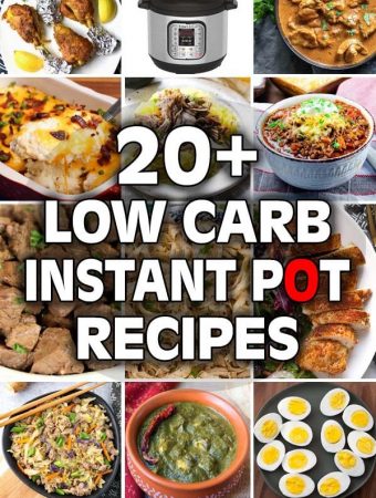 Title graphic for 20 plus Low Carb Instant Pot Recipes with 12 images of recipes