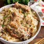 Pork and Sauerkraut in a white bowl