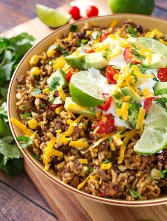 Beef Taco Bowl in a beige bowl