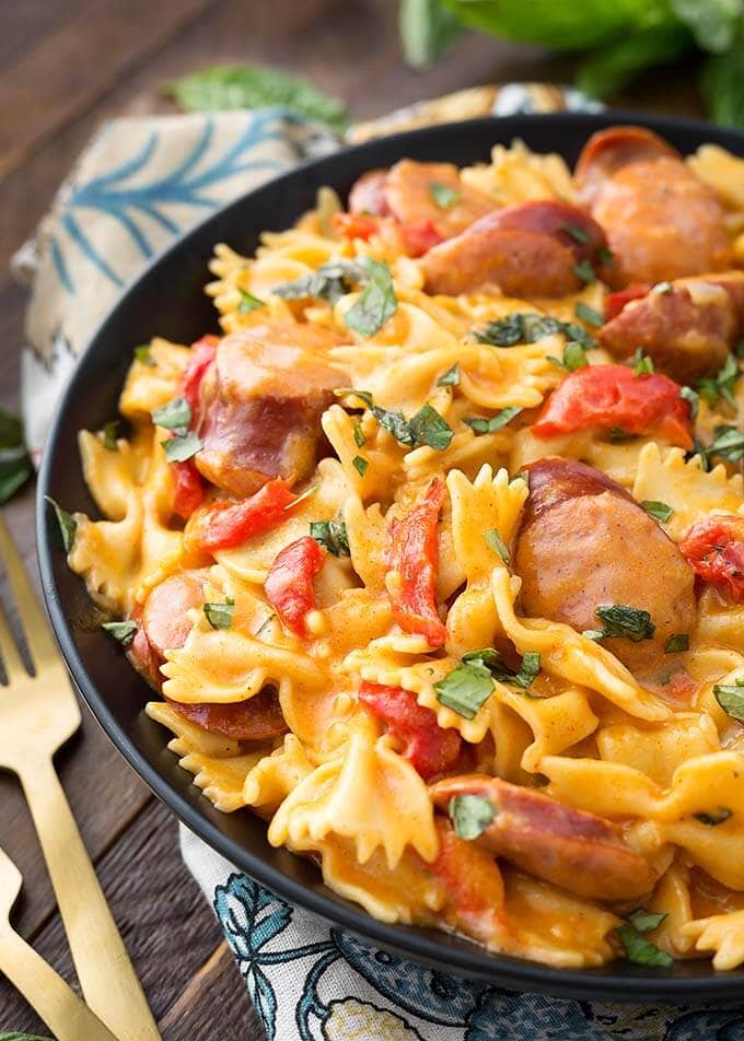 Cajun Pasta on a black plate