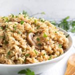 French Onion Rice in a white bowl