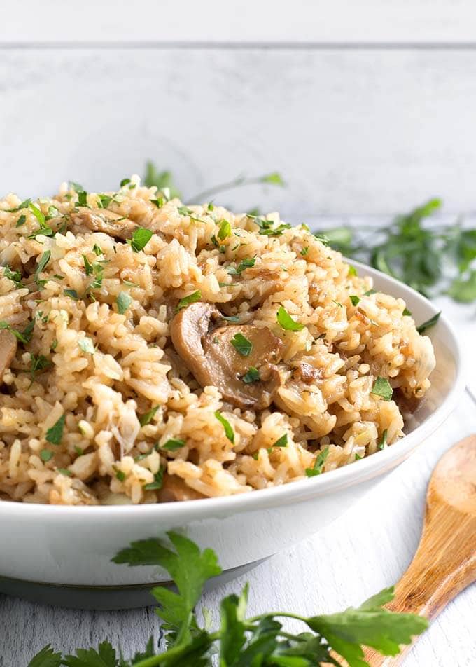 French Onion Rice in a white bowl