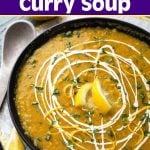 Instant Pot Red Lentil Curry Soup in bowl.