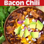 Slow Cooker Beefy Bacon Chili in a black crock