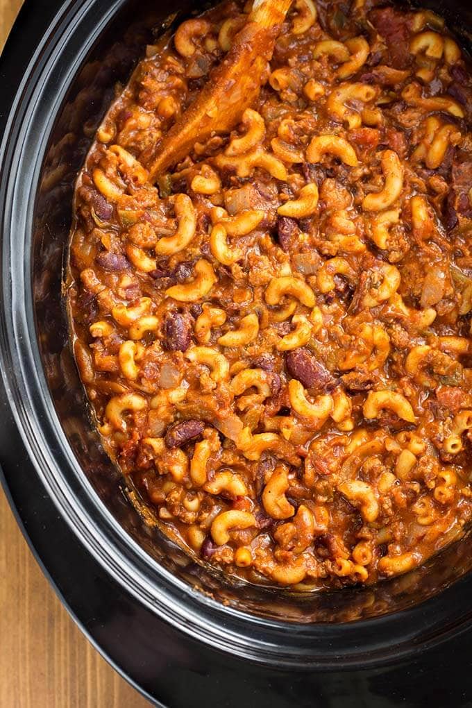 Chili Mac in a slow cooker