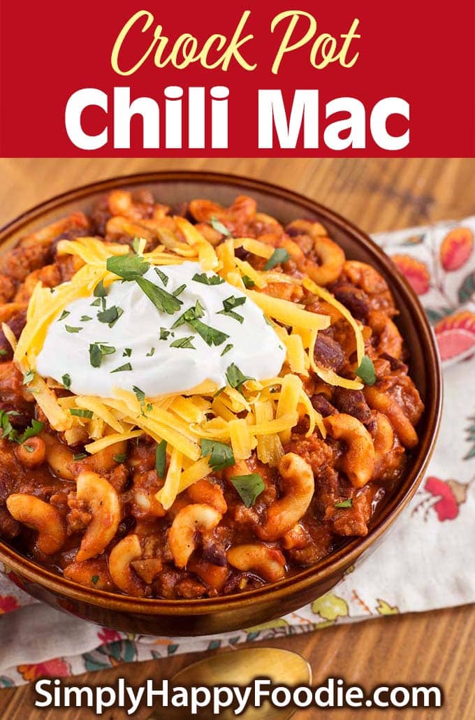 Slow Cooker Chili Mac in a brown bowl