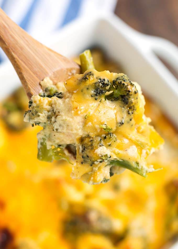 Closeup of Spoonful of Broccoli Cauliflower Cheese Bake