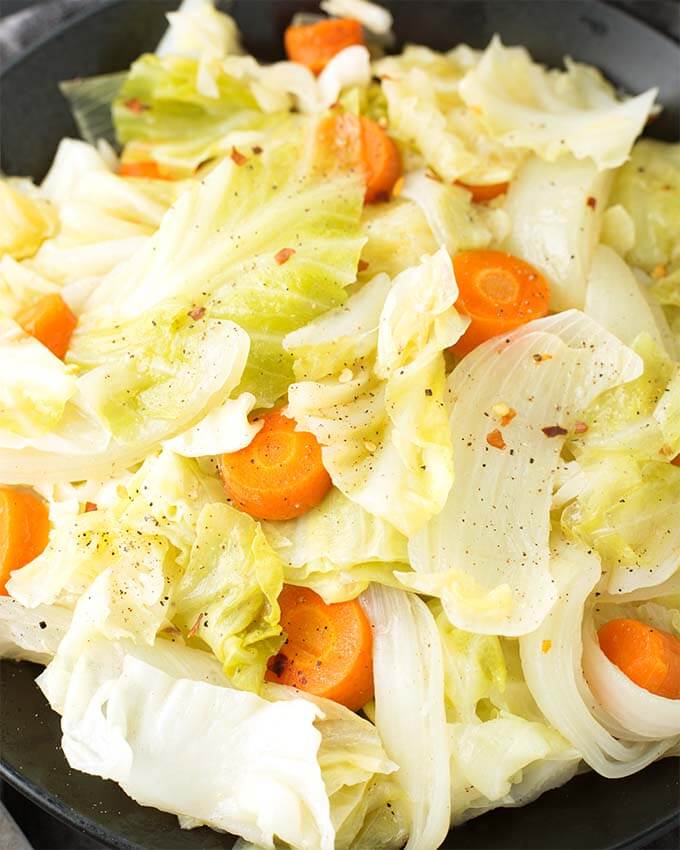 Close up of Cabbage Side Dish in a black bowl