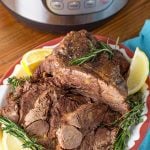 Instant Pot Leg of Lamb on a platter.