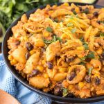 Loaded Taco Pasta on a black plate