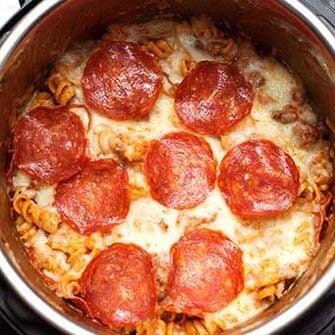 pizza pasta casserole in a pressure cooker