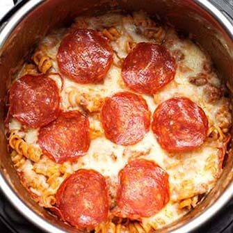 pizza pasta casserole in a pressure cooker